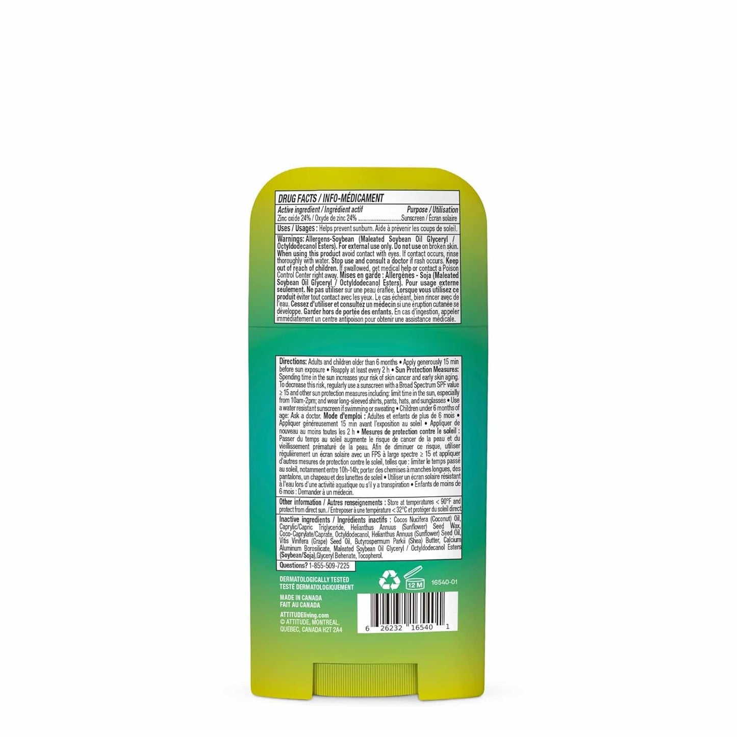 ATTITUDE Mineral Sunscreen Stick SPF 50, Broad Spectrum Zinc Oxide, EWG Verified, Non-Nano, Mess-Free Stick for Face & Body..