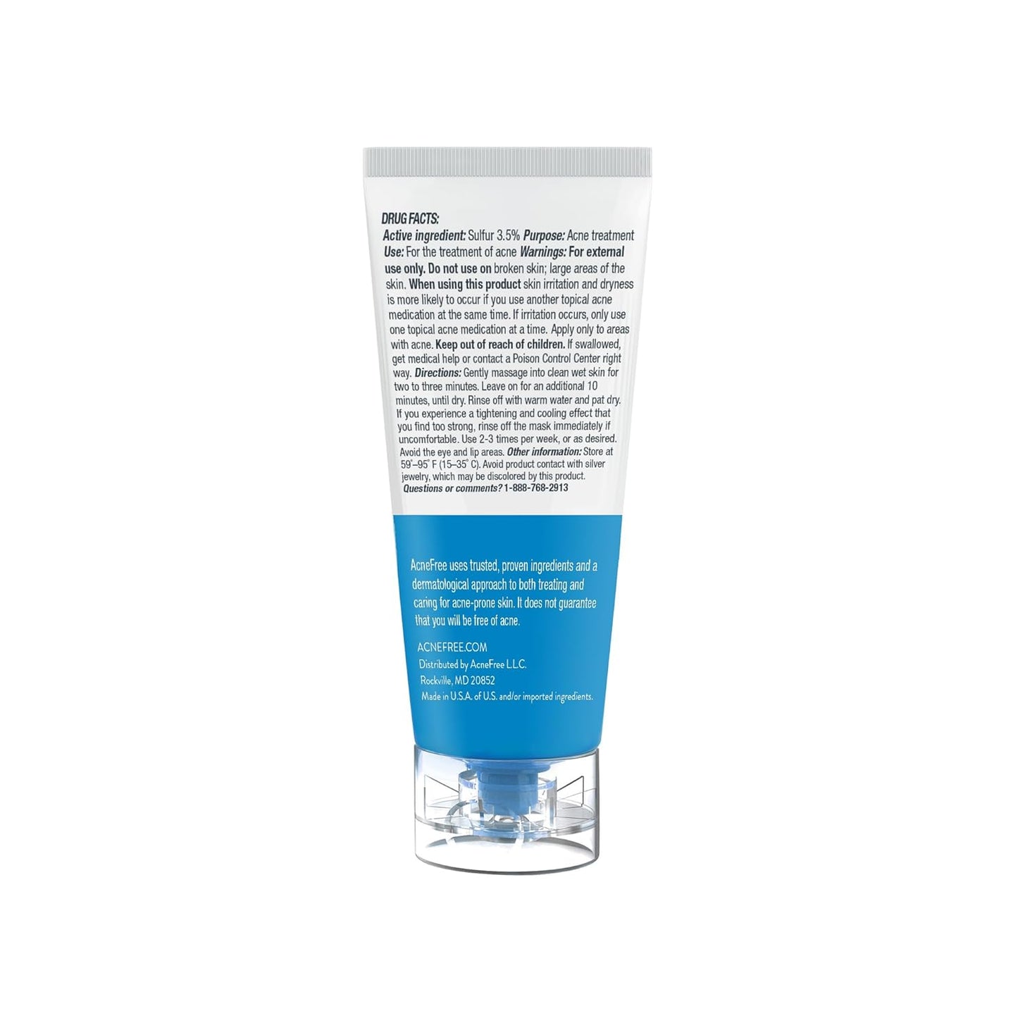 AcneFree Acne Clearing Mask, 3.5% Sulfur Acne Treatment, Absorbs Excess Oil and Unclogs Pores with Vitamin C, Bentonite, and Zinc, 1.7 Ounce
