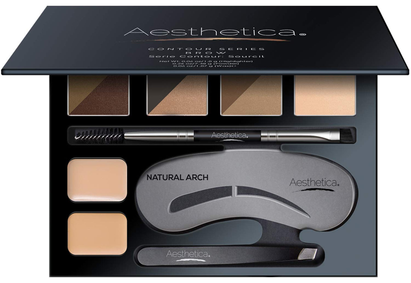 Aesthetica Brow Contour Kit 16-Piece Eyebrow Makeup Palette Set 6 Eyebrow Powders, 5 Eyebrow Stencils..