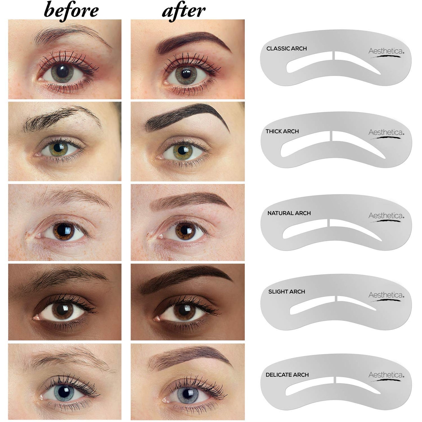 Aesthetica Brow Contour Kit 16-Piece Eyebrow Makeup Palette Set 6 Eyebrow Powders, 5 Eyebrow Stencils..