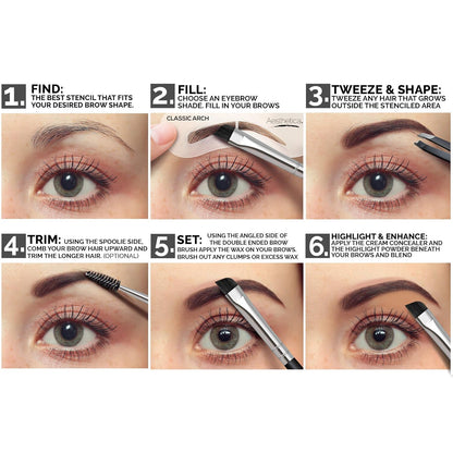 Aesthetica Brow Contour Kit 16-Piece Eyebrow Makeup Palette Set 6 Eyebrow Powders, 5 Eyebrow Stencils..