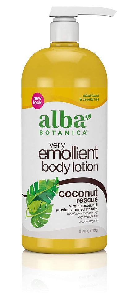 Alba Botanica Very Emollient Body Lotion, Coconut Rescue, 32 oz. (Packaging May Vary)