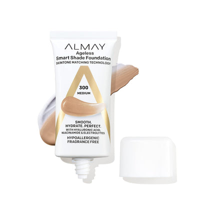 Almay Anti-Aging Foundation, Smart Shade Face Makeup with Hyaluronic Acid, Niacinamide, Vitamin C & E..