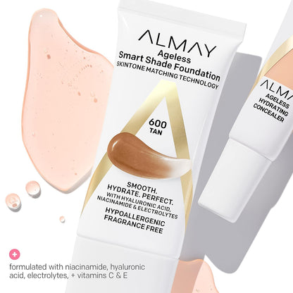 Almay Anti-Aging Foundation, Smart Shade Face Makeup with Hyaluronic Acid, Niacinamide, Vitamin C & E..