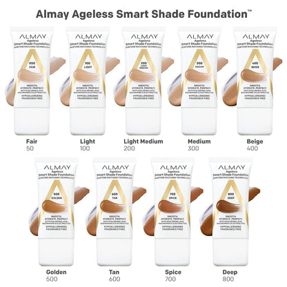 Almay Anti-Aging Foundation, Smart Shade Face Makeup with Hyaluronic Acid, Niacinamide, Vitamin C & E..