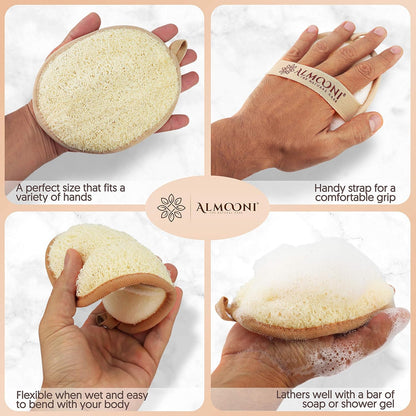 Almooni Natural Loofah Exfoliating Body Scrubber, Made with Natural Egyptian Shower Loofah Sponge..