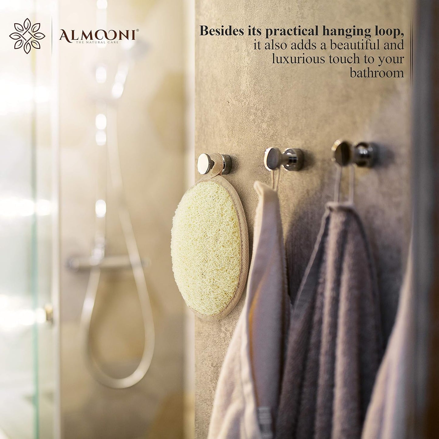 Almooni Natural Loofah Exfoliating Body Scrubber, Made with Natural Egyptian Shower Loofah Sponge..