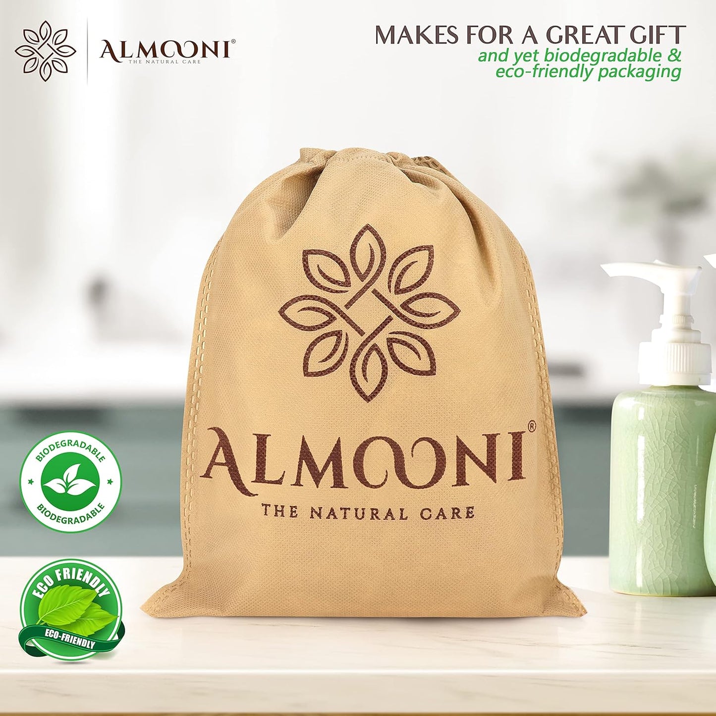 Almooni Natural Loofah Exfoliating Body Scrubber, Made with Natural Egyptian Shower Loofah Sponge..
