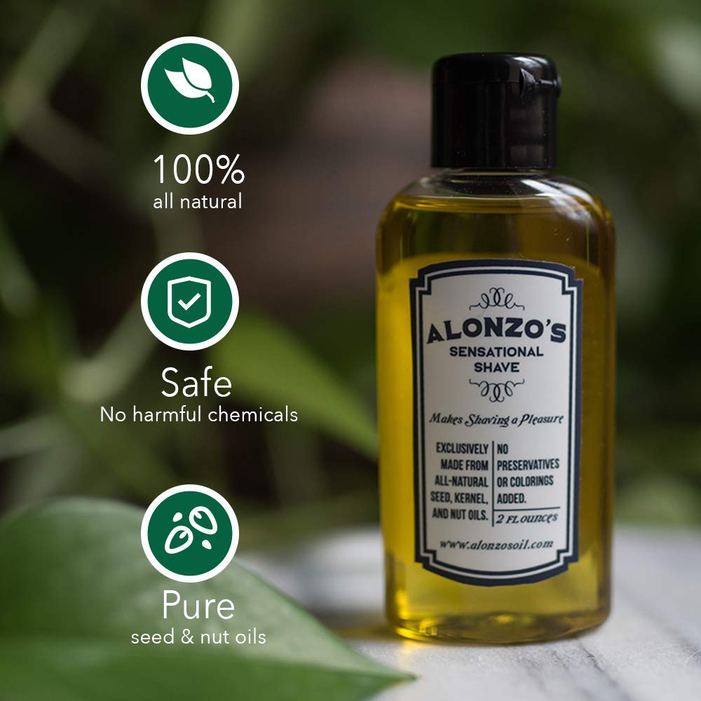 Alonzo's Sensational Shave - Shaving Oil for Men (1-Pack, 2 Oz Bottle) All-Natural Pre-Shave &amp; After Shave Oil for Face and Body..