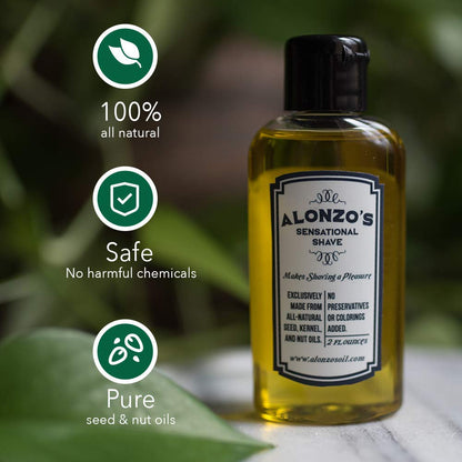 Alonzo's Sensational Shave - Shaving Oil for Men (1-Pack, 2 Oz Bottle) All-Natural Pre-Shave &amp; After Shave Oil for Face and Body..
