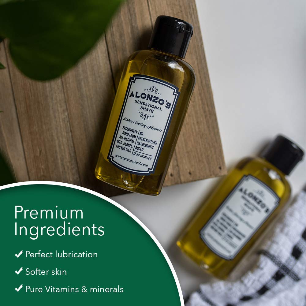 Alonzo's Sensational Shave - Shaving Oil for Men (1-Pack, 2 Oz Bottle) All-Natural Pre-Shave &amp; After Shave Oil for Face and Body..