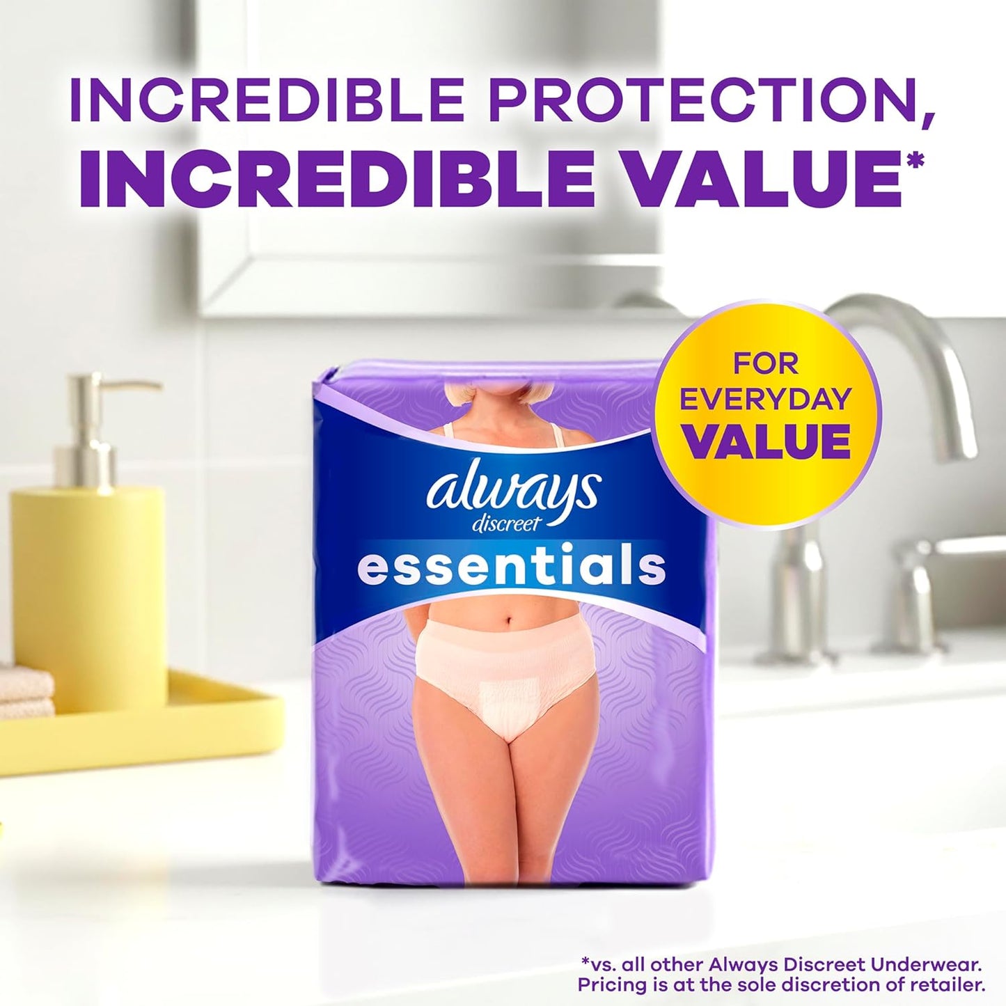 Always Discreet Essentials Adult Diapers for Women, Size S/M, 56 Count