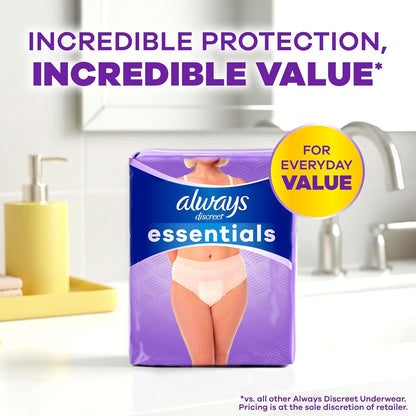 Always Discreet Essentials Adult Diapers for Women, Size S/M, 56 Count