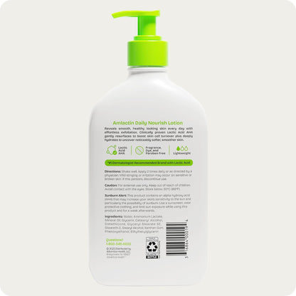 AmLactin Daily Nourish Therapeutic Body Lotion for Dry Skin - No-Scrub Exfoliator and Moisturizer 12% Lactic Acid Lotion