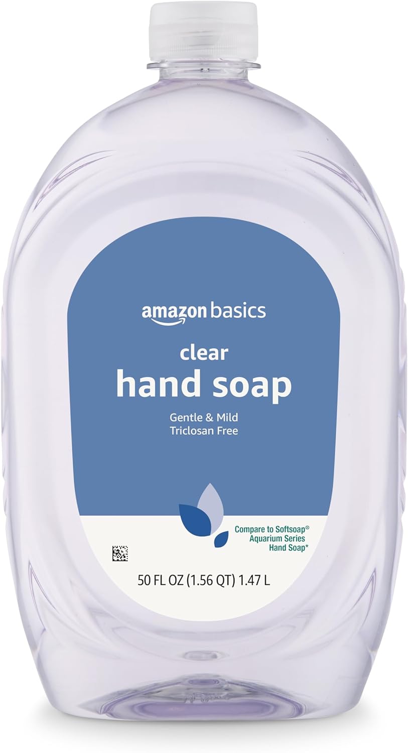 Amazon Basics Gentle & Mild Clear Liquid Hand Soap Refill, Triclosan-Free, Dermatologist-Tested, pH Balanced..