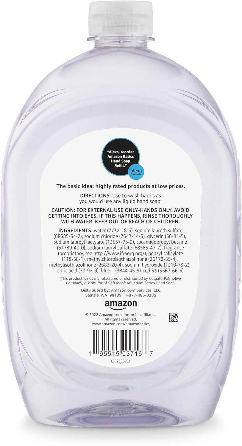 Amazon Basics Gentle & Mild Clear Liquid Hand Soap Refill, Triclosan-Free, Dermatologist-Tested, pH Balanced..