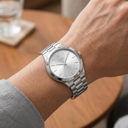 Men's Wrist Watch, Analog Stainless Steel Dress Waterproof Quartz Watch for Men