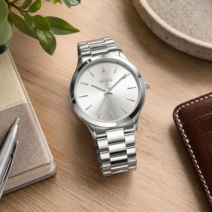 Men's Wrist Watch, Analog Stainless Steel Dress Waterproof Quartz Watch for Men
