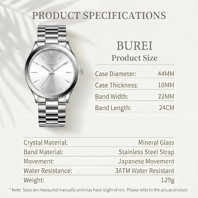 Men's Wrist Watch, Analog Stainless Steel Dress Waterproof Quartz Watch for Men