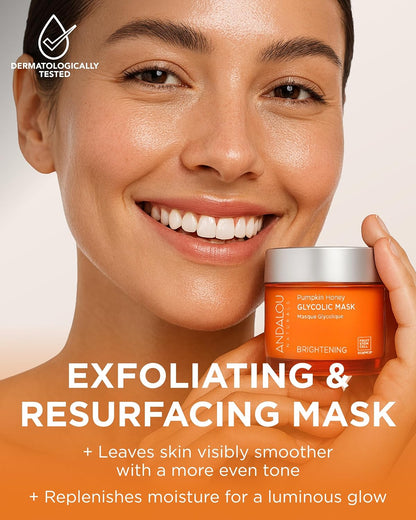 Andalou Naturals Pumpkin Honey Glycolic Mask (1.7 fl oz) | Exfoliating Face Mask with Glycolic Acid..