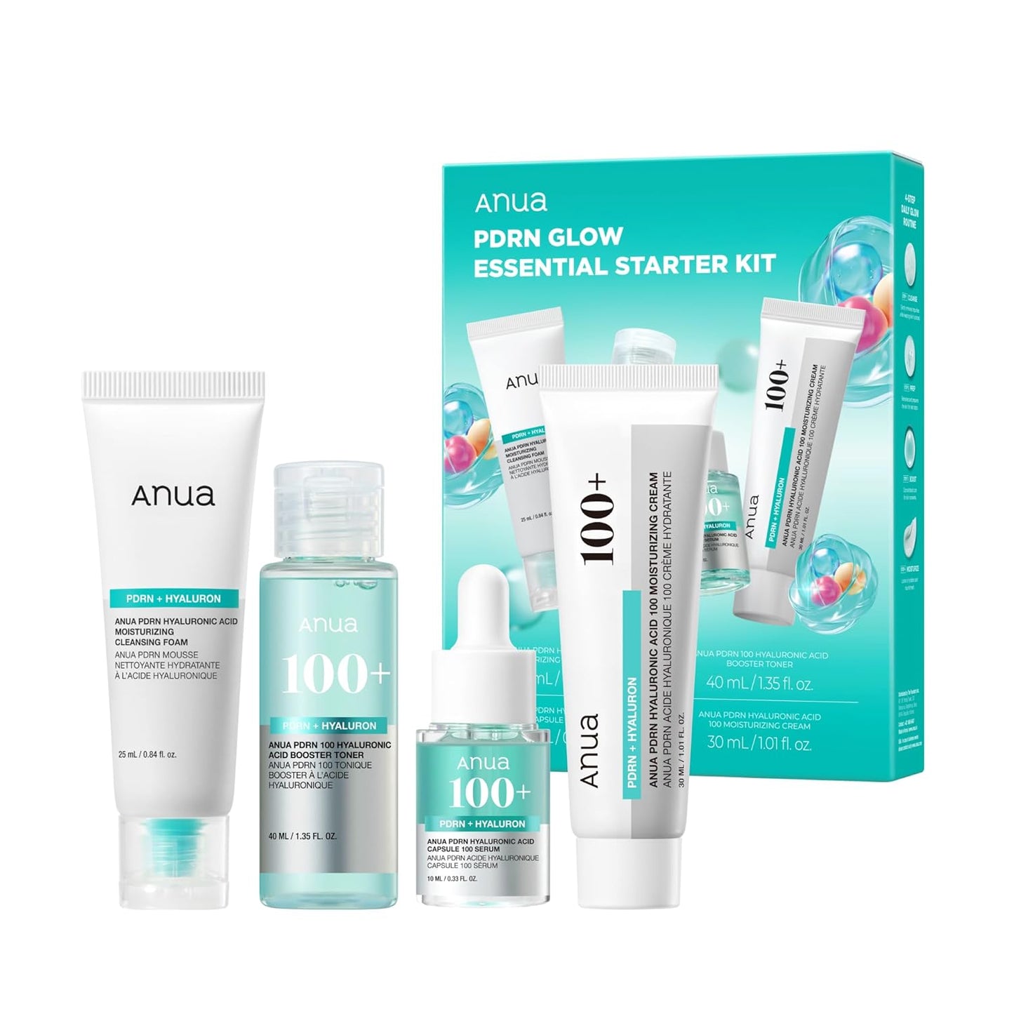 Anua Salmon DNA PDRN Glow Essential Starter Kit, Hyaluronic Acid Skincare Set