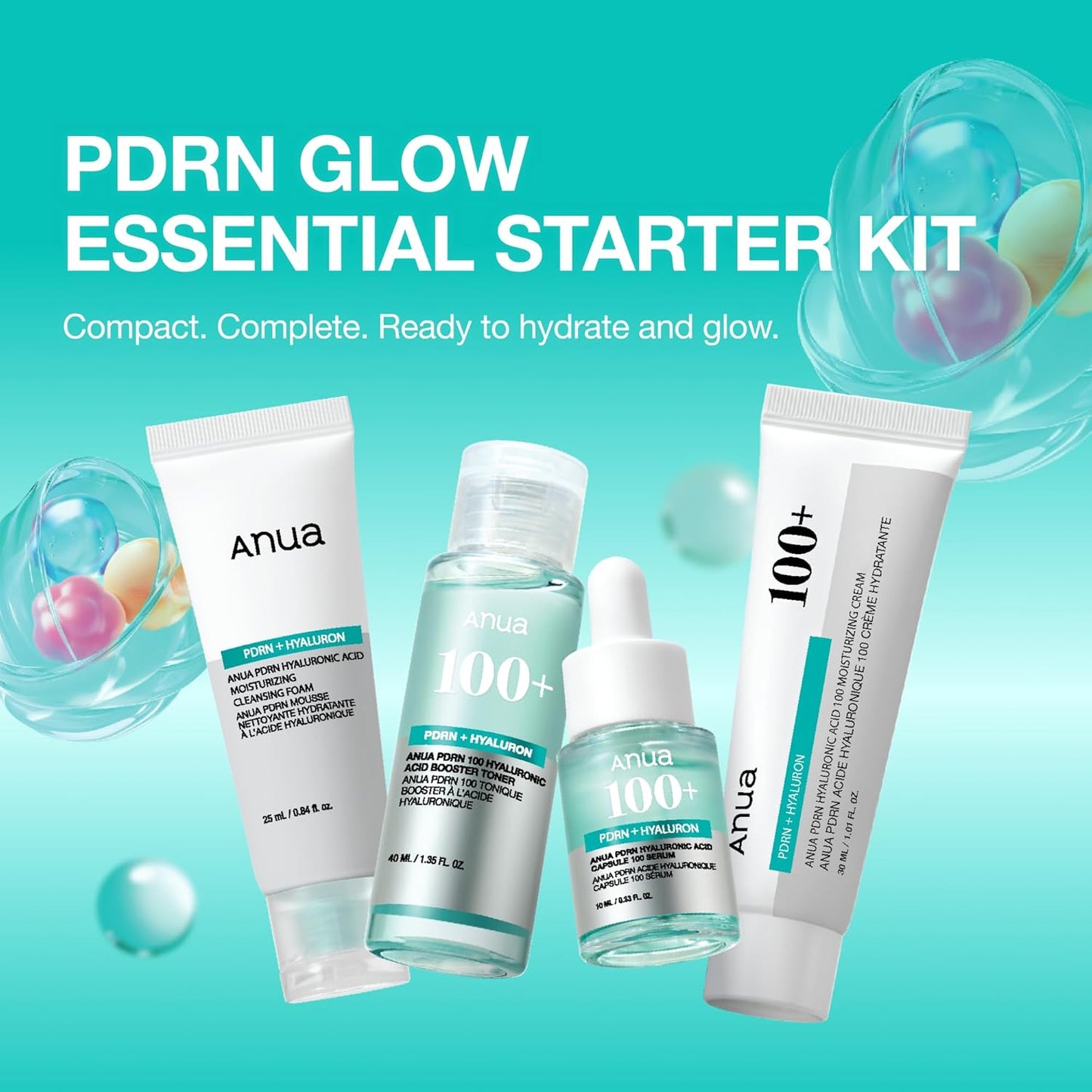 Anua Salmon DNA PDRN Glow Essential Starter Kit, Hyaluronic Acid Skincare Set