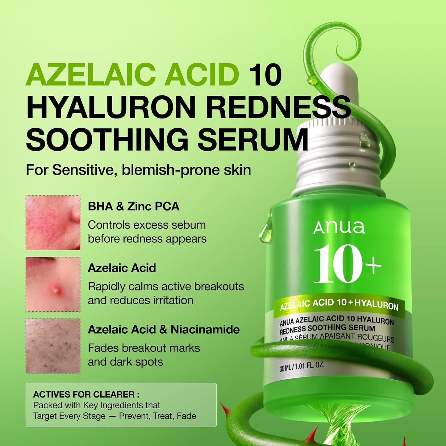 Anua Azelaic Acid 10 Hyaluron Redness Soothing Serum, Facial Serum for Blemish-Prone &amp; Oily-Prone Skin..