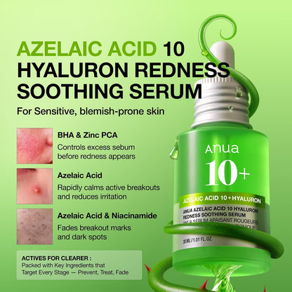 Anua Azelaic Acid 10 Hyaluron Redness Soothing Serum, Facial Serum for Blemish-Prone &amp; Oily-Prone Skin..