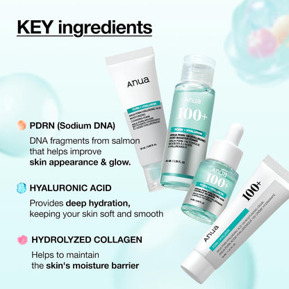 Anua Salmon DNA PDRN Glow Essential Starter Kit, Hyaluronic Acid Skincare Set