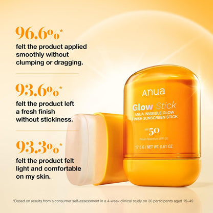 Anua Invisible Glow Sun Stick, SPF 50, Broad Spectrum UV Protection, Lightweight Sheer Finish for All Skin Types