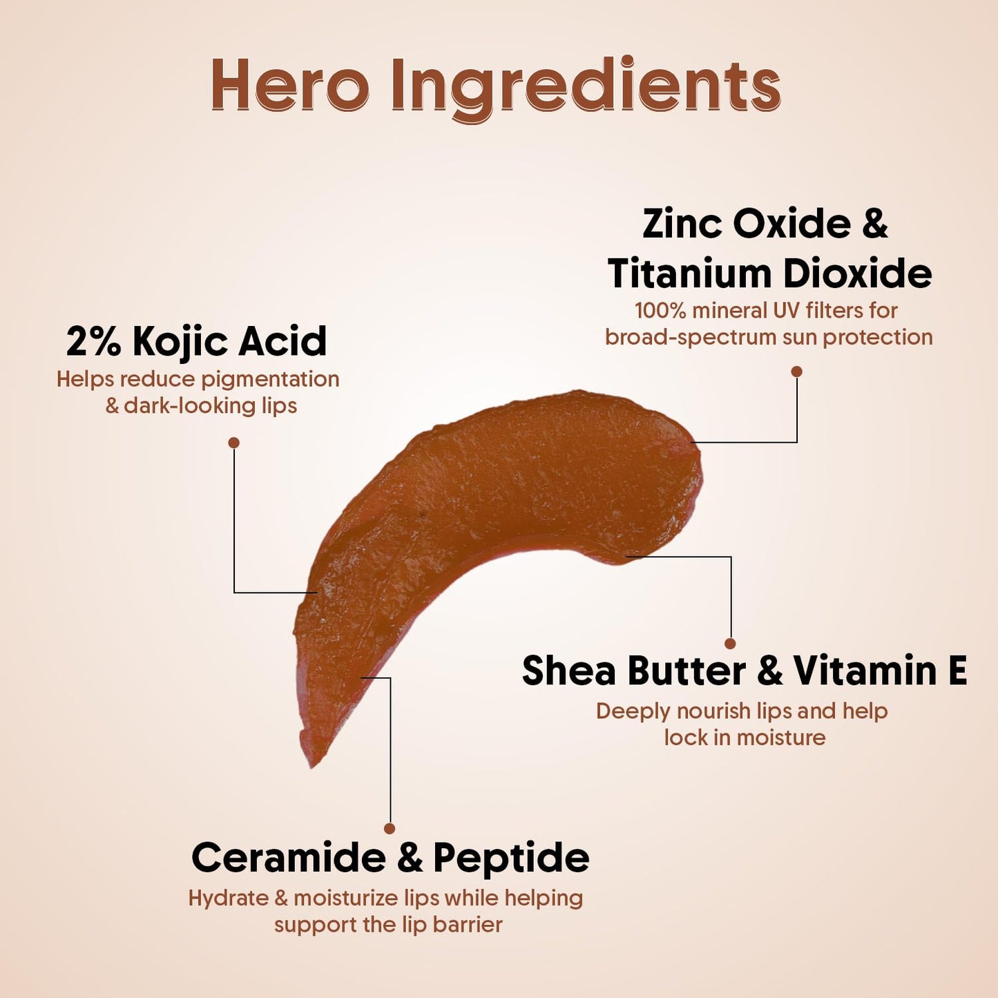 Aravi Organic Nude Cocoa Lip Balm SPF 50 | Hydrating Glossy Plumping Lip Balm | Kojic Acid, Ceramide &amp; Peptide | Moisturizing with SPF for Dry, Cracked Lips