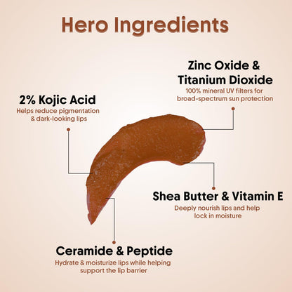 Aravi Organic Nude Cocoa Lip Balm SPF 50 | Hydrating Glossy Plumping Lip Balm | Kojic Acid, Ceramide &amp; Peptide | Moisturizing with SPF for Dry, Cracked Lips