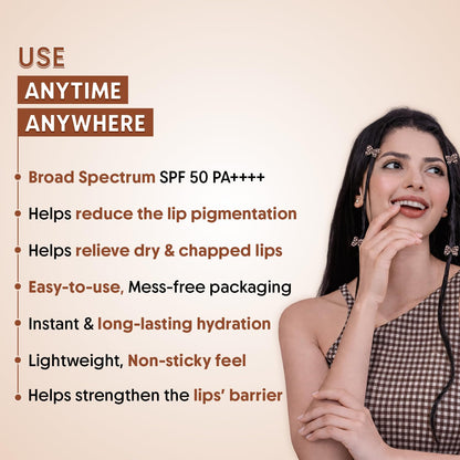 Aravi Organic Nude Cocoa Lip Balm SPF 50 | Hydrating Glossy Plumping Lip Balm | Kojic Acid, Ceramide &amp; Peptide | Moisturizing with SPF for Dry, Cracked Lips