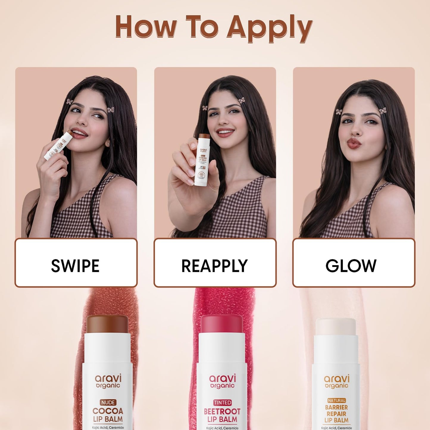 Aravi Organic Nude Cocoa Lip Balm SPF 50 | Hydrating Glossy Plumping Lip Balm | Kojic Acid, Ceramide &amp; Peptide | Moisturizing with SPF for Dry, Cracked Lips