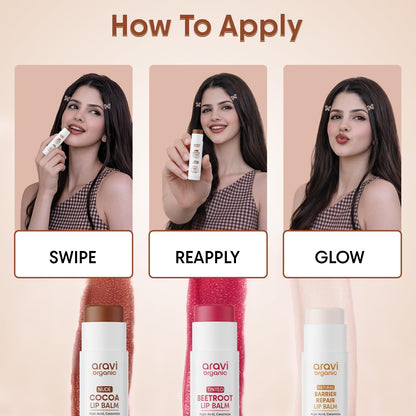 Aravi Organic Nude Cocoa Lip Balm SPF 50 | Hydrating Glossy Plumping Lip Balm | Kojic Acid, Ceramide &amp; Peptide | Moisturizing with SPF for Dry, Cracked Lips