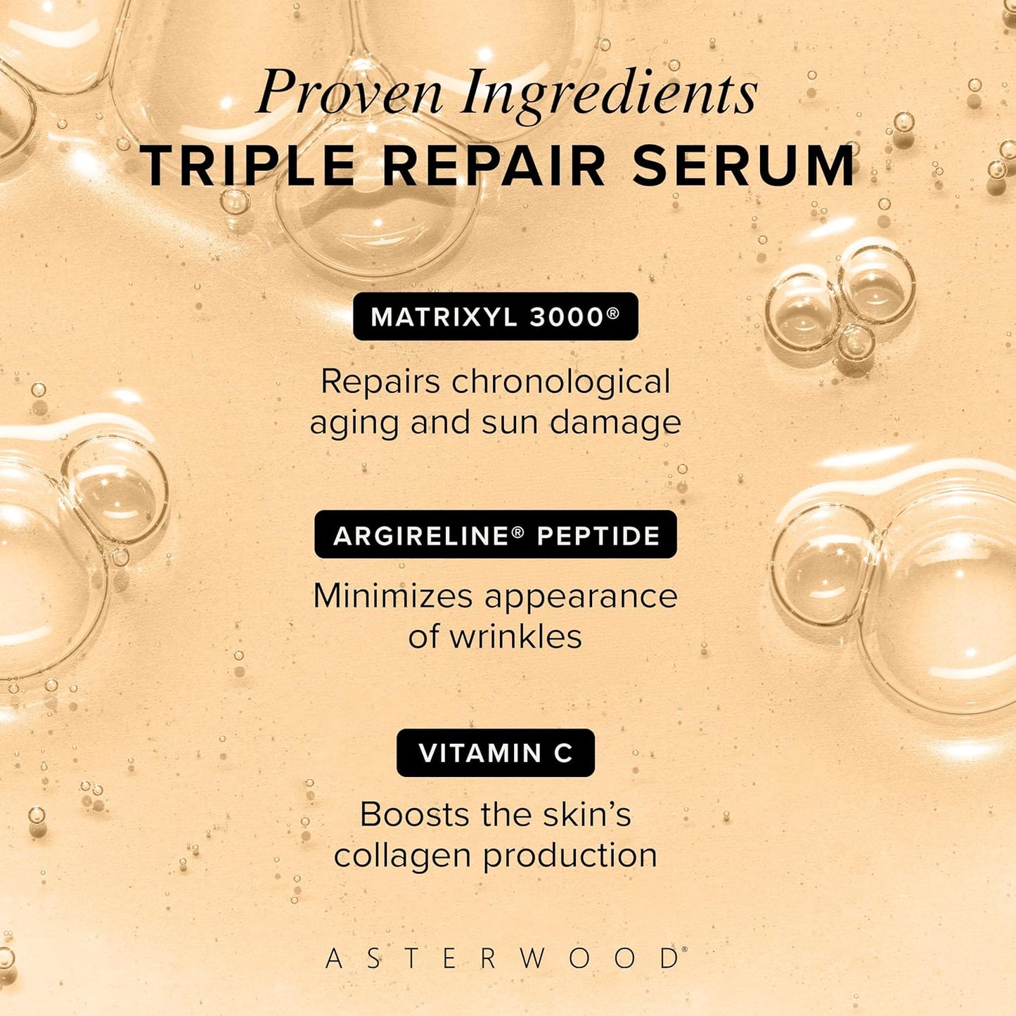 Asterwood Triple Repair Peptide Serum, Matrixyl 3000, Argireline & Vit. C,  8 Fl Oz..