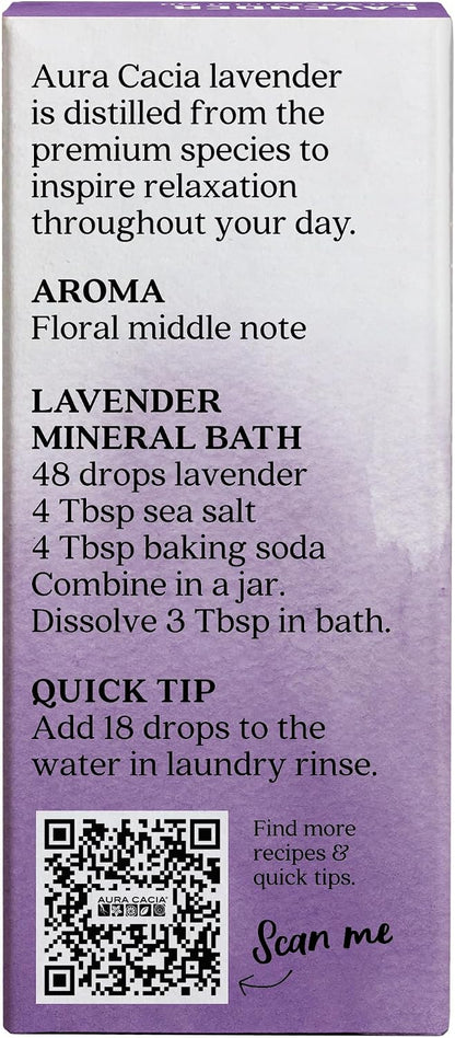 Aura Cacia 100% Pure Lavender Essential Oil, 0.5 fl. oz, Calm Relaxing Aroma, Therapeutic Grade, Ethically Sourced Lavender