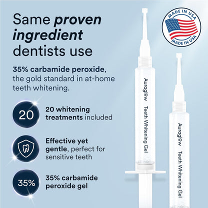 Auraglow Teeth Whitening Kit, LED Accelerator Light, 35% Carbamide Peroxide Teeth Whitening Gel..