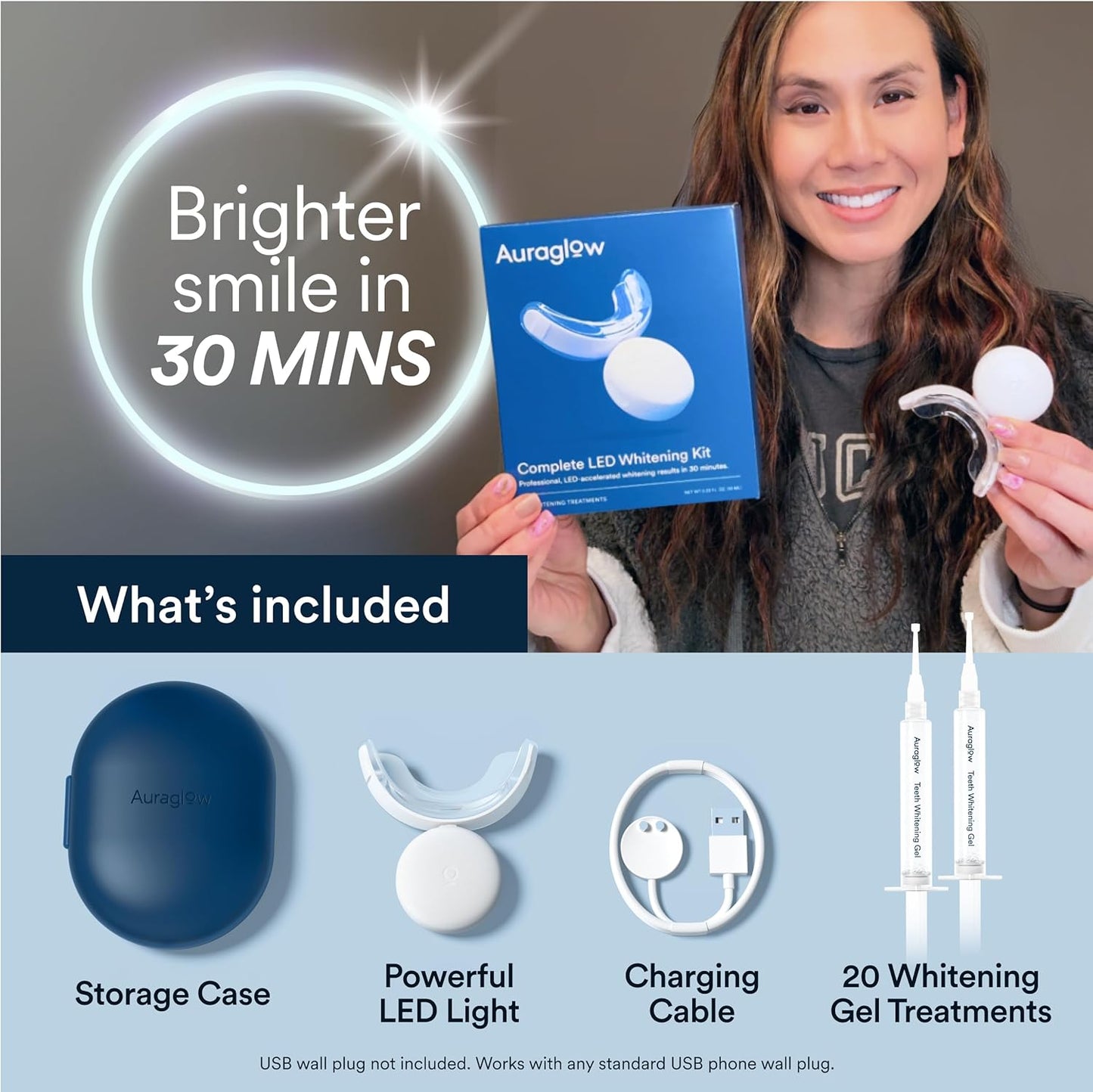Auraglow Teeth Whitening Kit, LED Accelerator Light, 35% Carbamide Peroxide Teeth Whitening Gel..