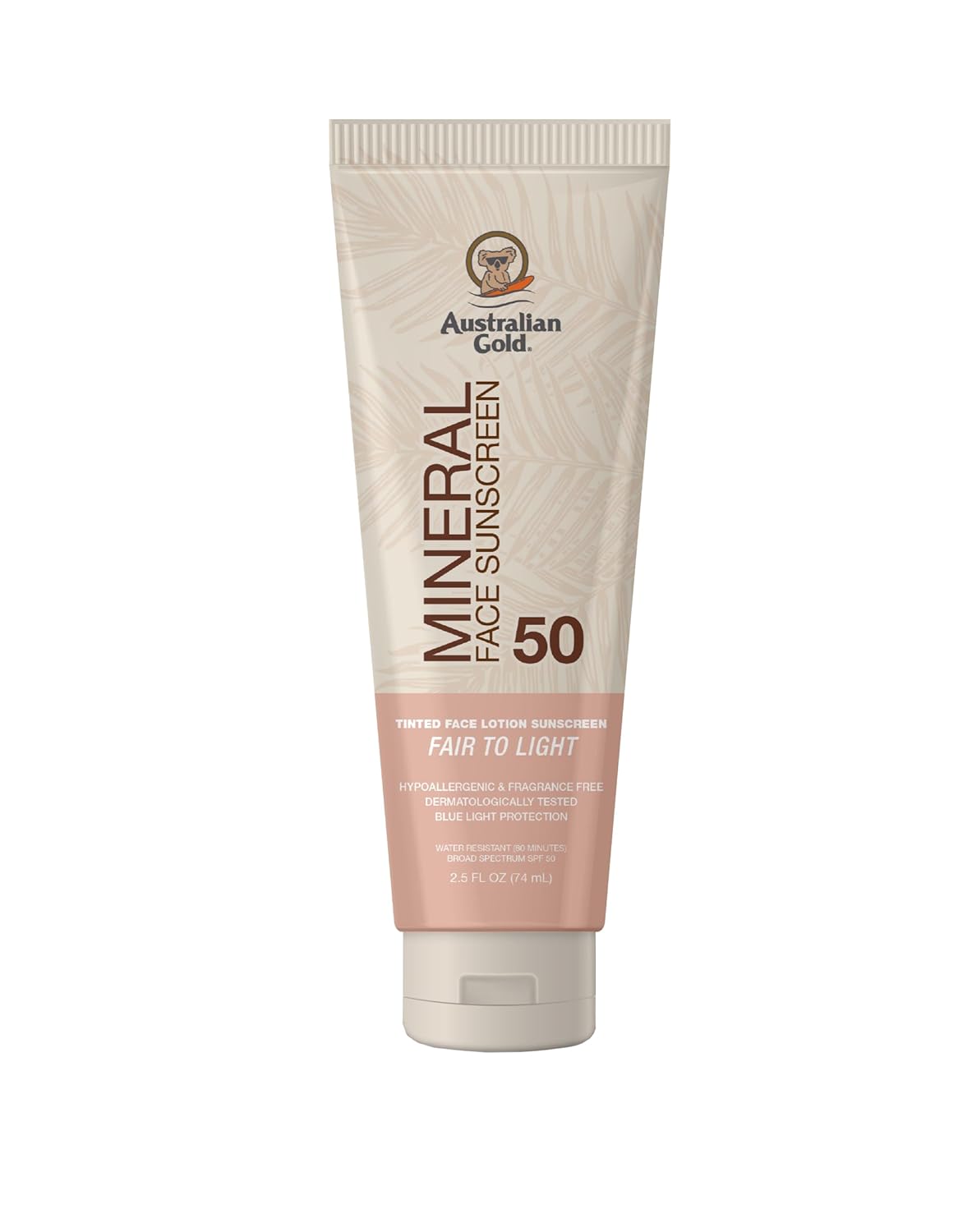 Australian Gold SPF 50 Tinted Mineral Face Sunscreen, Fair to Light, 2.5 fl oz, Broad Spectrum..