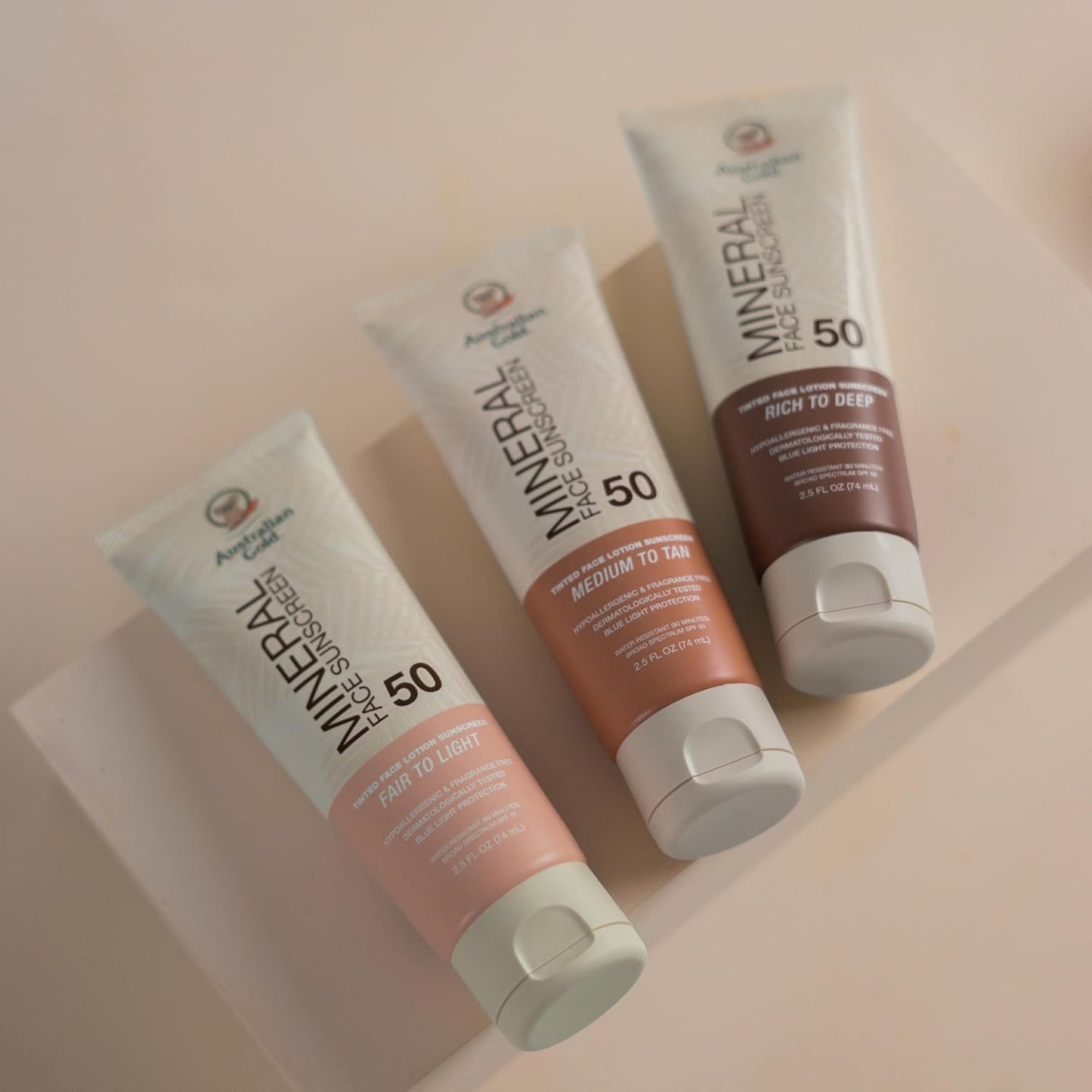 Australian Gold SPF 50 Tinted Mineral Face Sunscreen, Fair to Light, 2.5 fl oz, Broad Spectrum..