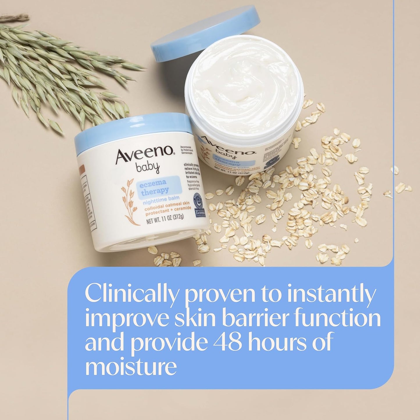 Aveeno Baby Eczema Therapy Nighttime Body Balm, Moisturizing Eczema Balm for Babies with Colloidal Oat & Ceramide..