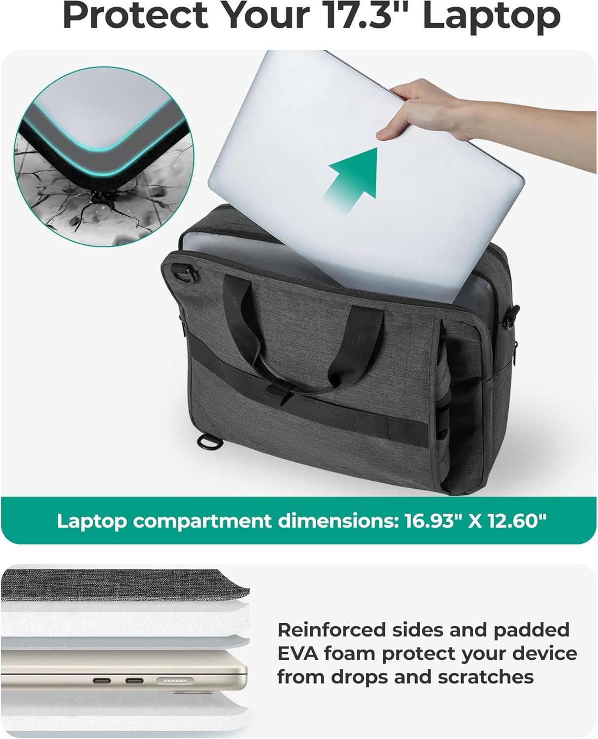 BAGSMART 3 In 1 Laptop Bag for Men, Computer Briefcase 17.3 Inch Laptop Water