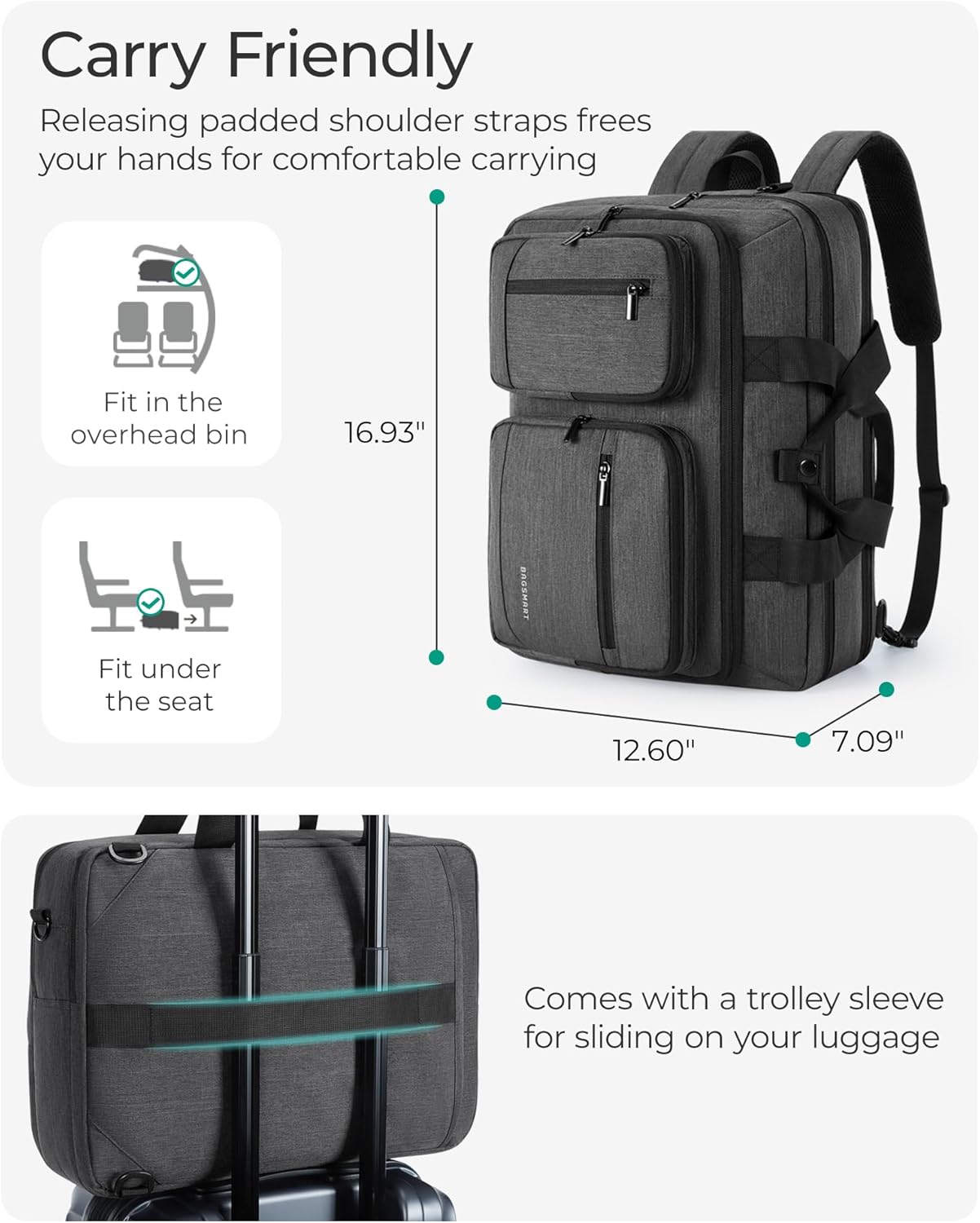 BAGSMART 3 In 1 Laptop Bag for Men, Computer Briefcase 17.3 Inch Laptop Water
