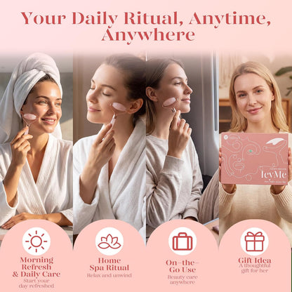 BAIMEI IcyMe Rose Quartz Roller & Gua Sha Set, Cooling Face Roller for Depuffing & Lymphatic Massage..