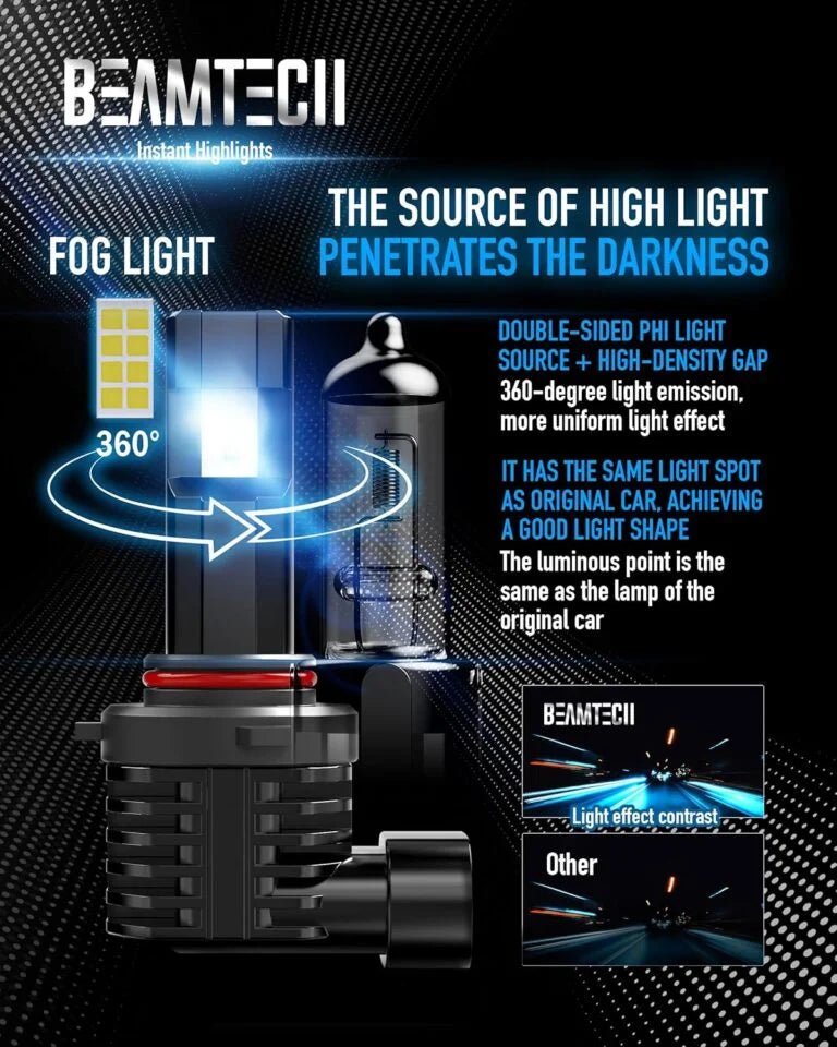 BEAMTECH 9005 Fog Light Bulb, HB3 Fog Bulb 6500K Fog Light or ATV UTV Off Road