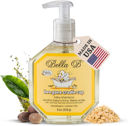 BELLA B Bee Gone Cradle Cap Baby Shampoo Treatment, 8 oz, Organic Natural Dry Scalp Shampoo..