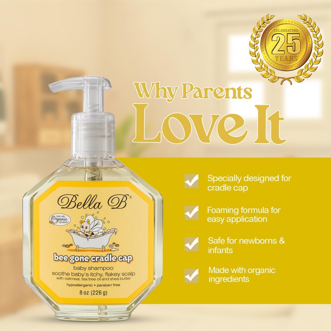 BELLA B Bee Gone Cradle Cap Baby Shampoo Treatment, 8 oz, Organic Natural Dry Scalp Shampoo..