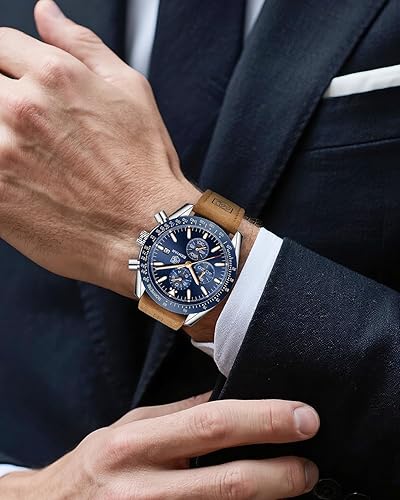 BENYAR Classic Fashion Quartz Chronograph Watch Casual Sport 30M Waterproof Leather Band Mens Watches