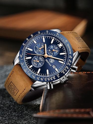 BENYAR Classic Fashion Quartz Chronograph Watch Casual Sport 30M Waterproof Leather Band Mens Watches